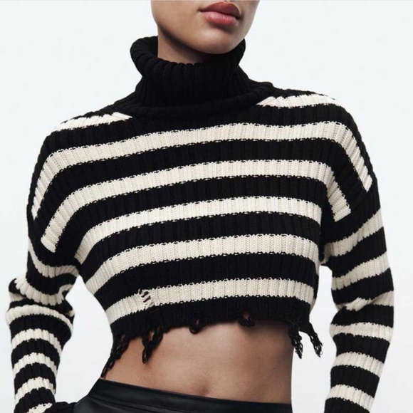 Zara Cropped Striped Turtleneck Sweater - Picture 1 of 13